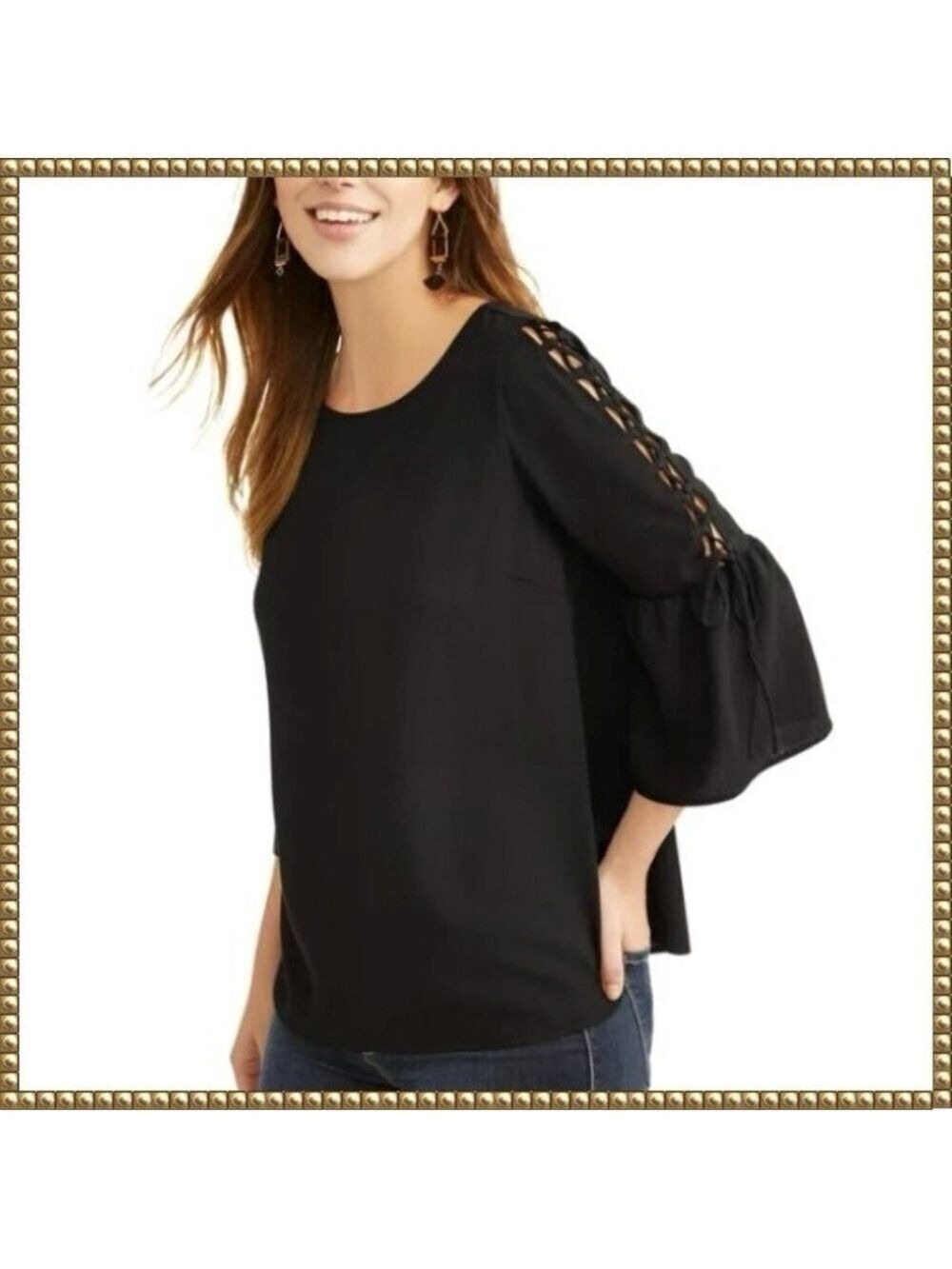 Time and Tru Black Bell Sleeve A Line Top XXXL